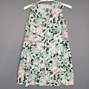 JJill Love Linen Dress Womens Medium Petite Green Pink Floral Sleeveless Summer